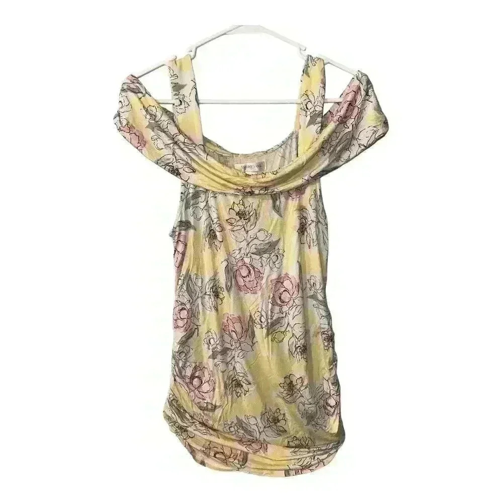 Motherhood Maternity Yellow Floral Cold Shoulder Top, Medium